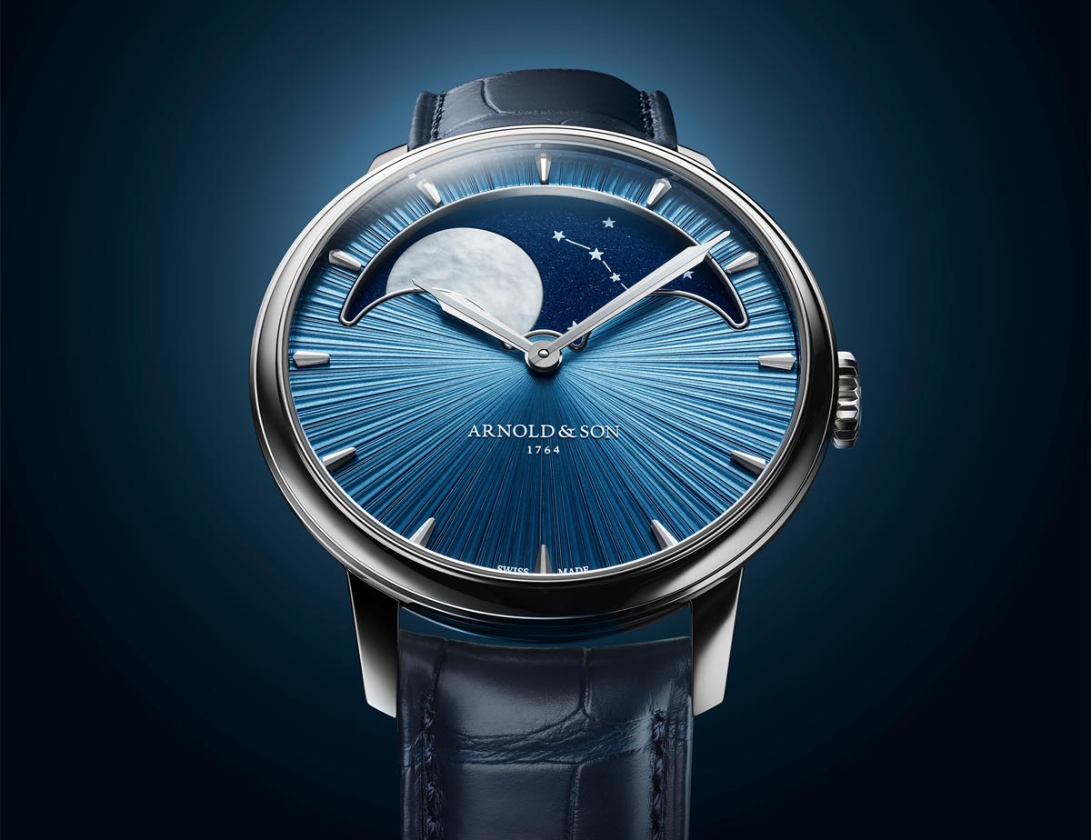 Arnold & Son Perpetual Moon timepiece celestial blue dial platinum case