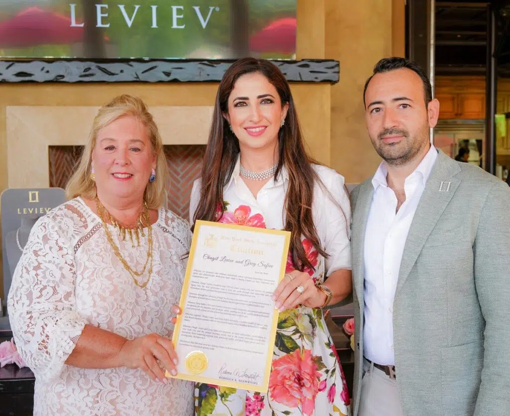 Rebecca Seawright, Chagit Leviev Sofiev, Greg Sofiev at the Leviev Brilliance in Bloom event,