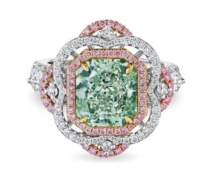 Radiant Shape Cut Fancy Green Diamond Ring, 3 CT