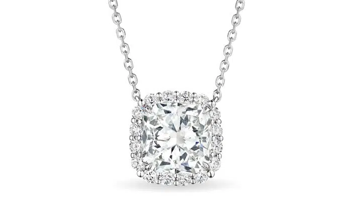 Cushion Cut Diamond with Halo Pendant, 3.5 CT