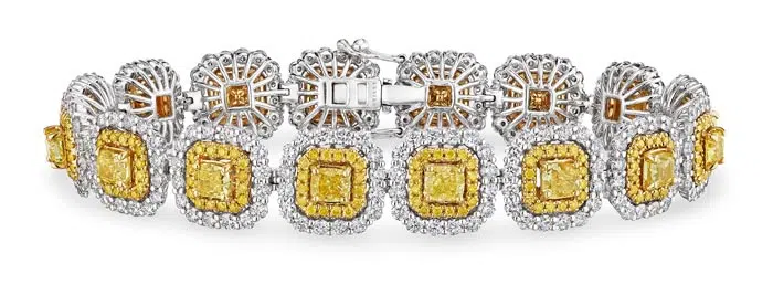 Cushion Cut Vivid Yellow Diamond Bracelet with Halo, 5 CT
