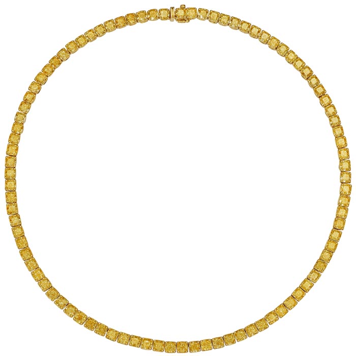  Fancy Intense Yellow Tennis Necklace, 36 CT