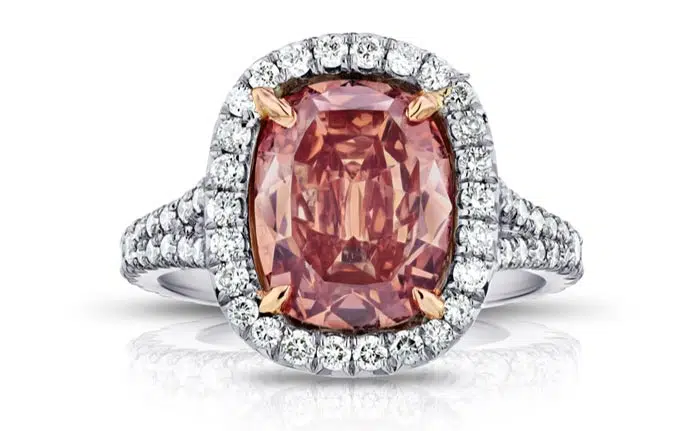 Fancy Pink Colored Cushion Diamond Ring