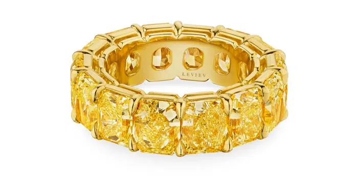 Fancy Yellow Cushion Cut Diamond Eternity Band, 18 CT