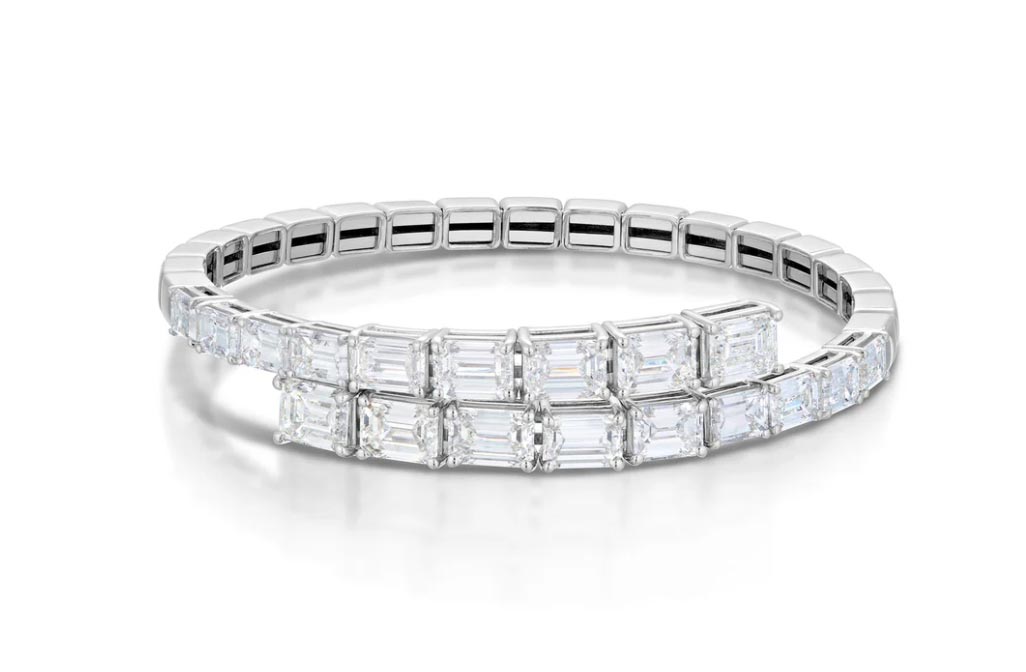 13.66 Carat Emerald Cut Diamond Bypass Bangle Bracelet