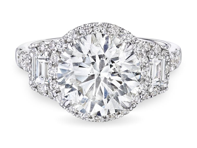 "Prestige" Ring with Round Shape Diamond and Trapezoids, 3 CT