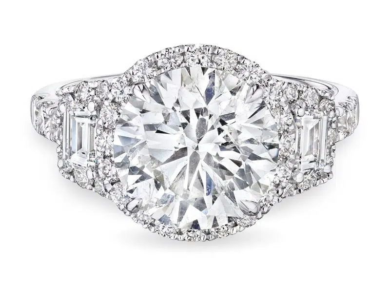 "Prestige" Ring with Round Shape Diamond and Trapezoids, 3 CT