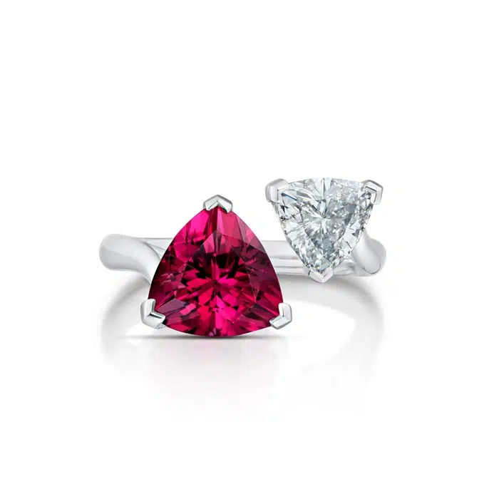 2.71 Carat Pink Tourmaline and Diamond Bypass Ring