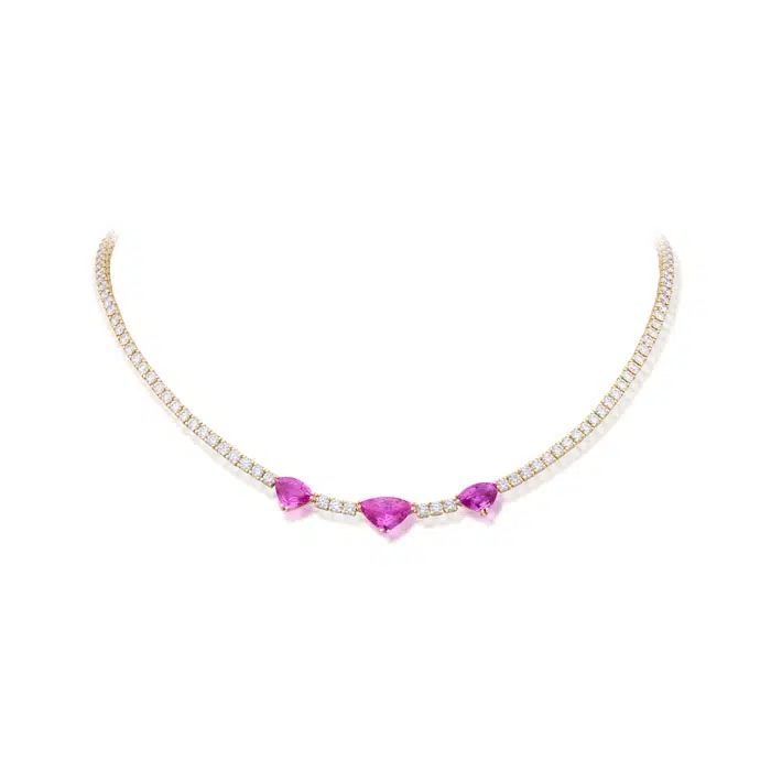 6.19 Carat Pink Sapphire and Diamond Line Necklace