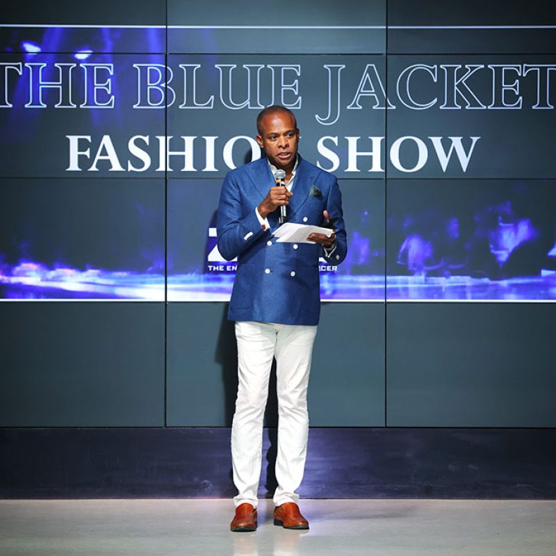 NEW YORK, NEW YORK - FEBRUARY 01: Fashion Designer and Founder of Blue Jacket and FGI Rising Star Winner 2022 Frederick Anderson walk the runway during the Seventh Annual Blue Jacket Fashion Show at Moonlight Studios on February 01, 2023 in New York City. (Photo by JP Yim/Getty Images for Blue Jacket Fashion Show)