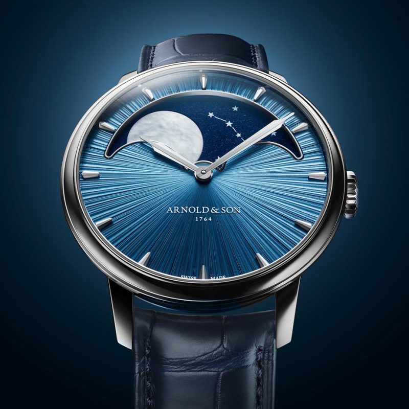 Arnold & Son Perpetual Moon timepiece celestial blue dial platinum case