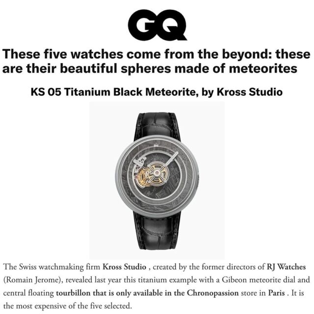 This KS 05 Titanium Black Meteorite Watch from Kross Studio is out of this world – and was recently featured in GQ Spain’s round-up of top timepieces with meteorite dials.