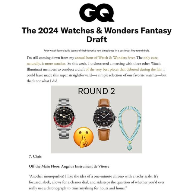 After Watches & Wonders, @angelus_watches was featured in GQ’s Fantasy Watch Draft and in Box & Papers, a newsletter by GQ writer @camjwolf