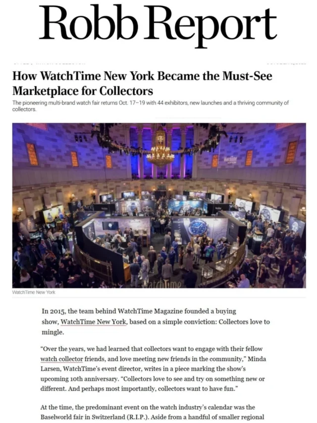How WatchTime New York Became THE Collectors’ Destination in the U.S. 

From its start in 2015, WatchTime New York was built on one belief: collectors thrive in community. What began with 18 brands and a dream has grown into America’s must-see marketplace for watch lovers.

This year, Oct. 17–19 at Gotham Hall the 10th edition brings a record 44 exhibitors, proving what collectors have said all along: multi-brand shows win. They inspire, they connect, and they ignite passion like nothing else.

What makes WTNY the anchor event for U.S. collectors?

• A true community hub: “Collectors love to mingle, engage, try something new and most importantly, have fun,” says WatchTime event director Minda Larsen.
• A lineup that mirrors the full spectrum of horology: From MB&F, Moser, Chopard, Piaget and other haute names… to Frederique Constant, Norqain, G-Shock and more.
• A powerhouse platform for independents: WTNY helped launch Akrivia in 2019 and continues to champion leading creators like Kari Voutilainen, Czapek, and this year’s newcomers—Ming, Leica, Ressence, Studio Sarpaneva, Konstantin Chaykin, Fortis, Artya, Bianchet, and more.
• A true buying show: Collectors can walk out with a watch—or place an order on the spot. Some brands work through retailers like Wempe or Cellini, others handle sales directly. The focus stays on celebrating watchmaking in the U.S.
• A high-energy weekend experience: VIP cocktail party, private watchmaker dinners, hands-on time with world premieres and rare pieces, and the best mix of people in the community.

Ten years later, one thing is clear: WatchTime New York isn’t just an event—it’s the heartbeat of U.S. watch collecting.

#WatchTimeNY #WTNY2025 #WatchCollectors #WatchCommunity #GothamHall #WatchTimeMagazine #HauteHorlogerie #IndependentWatchmaking #WatchEvents